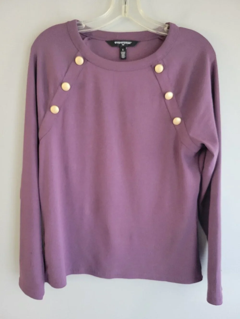 WHBM FORME Ribbed Stretch Button Long-Sleeve Tee